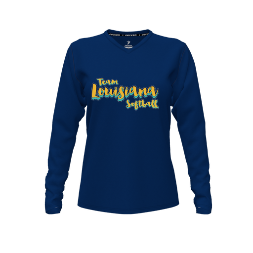 [FTLVCFNV-FYXS-LOGO2] Comfort T-Shirt (Female Youth XS, Navy, V Neck, Logo 2, Long Sleeve)
