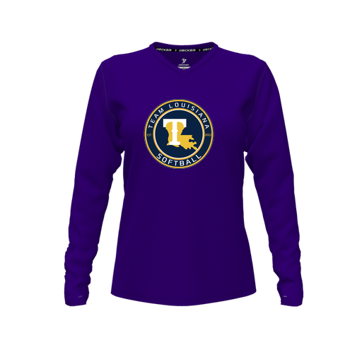 [FTLVPTPP-FYXS-LOGO1] Decker Performance T-Shirt (Female Youth XS, Purple, V Neck, Logo 1, Long Sleeve)